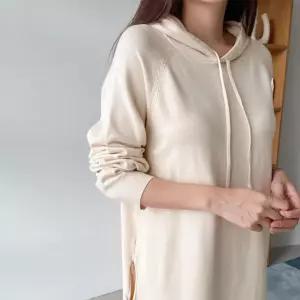 여자 귀여운 가을등원룩 오버핏 트임니트 후드 원피스