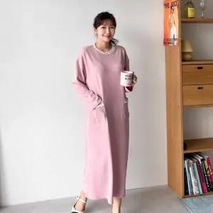 여자 미시 가을 라운드넥 배색 루즈핏 긴팔 원피스