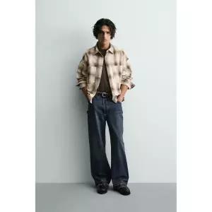 ZARA 자라 체크 스트럭처 셔츠 - 라이트 브라운 127302