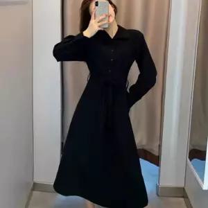 여자 오피스룩 가을 블랙 긴팔 셔츠형 a라인 롱원피스