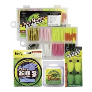 트라우트 자석 얼티밋 번들 - 82개의 낚시 장비 키트 350야드 S.O.S. 모노필라멘트 라인, 팬텀 플루오로카본 리더 E-ZTrout 플로트 4대