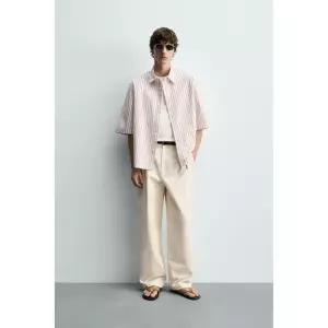 ZARA 자라 릴렉스핏 스트라이프 셔츠 - 크림 127204