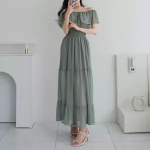 여자 휴양지 바캉스 프릴 시스루 롱 원피스