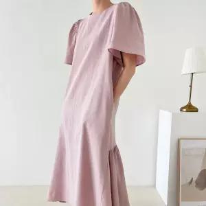 여자 파랑색원피스 흠뻑쇼 린넨 셔링 반팔 롱원피스