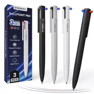 STAG 태그EEK 멀티컬러 펜 3개, 3-in-1 컬러 멀티 펜, 1.0mm 퀵 드라이 볼펜, 사무실, 학교 용품, 간호 메
