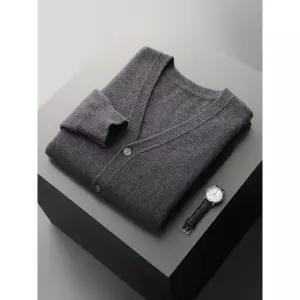 엘럽 남자 브이넥 니트 봄가을 100 순모 가디건 순색 긴팔 루즈핏 도톰 상의 코트 원템3