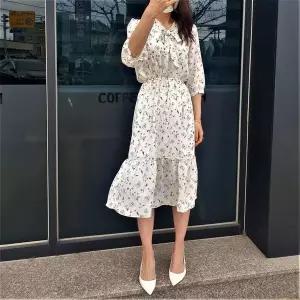 [하프클럽/]꽃무늬 나염 프린트 시폰 여행 패션 코디