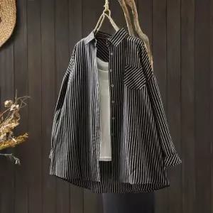 엘럽 여자 스트라이프 셔츠 앤티크 의상 코튼 린넨 세로 긴팔 칼라 루즈핏 슬림 빈티지 블레이저 원템1