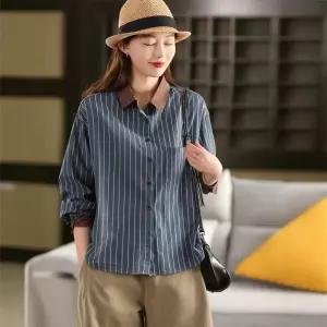 엘럽 여자 스트라이프 셔츠 봄 면 긴팔 상의 카디건 원템1