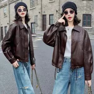 피로달 여성용 춘추 캐주얼 가죽 코트 상의 빅사이즈 슬림 자켓 HO3