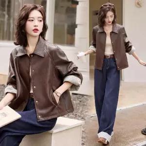 피로달 여친 캐주얼 가을 가죽 재킷 숏 PU 코트 숄카라 소프트 상의 HO3