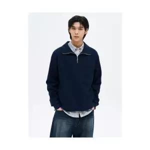 매장정품 에잇세컨즈 8SECONDS 하프집업 하이넥 와플 티셔츠 네이비 4552412R 675874