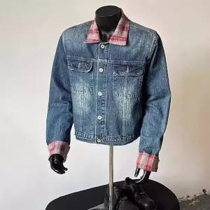 남성 데님 빈티지 코트 체크 봄가을 칼라 군더더기 청자켓 숏 점퍼 OP3