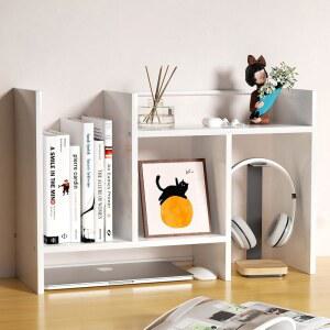 F R 책상 선반 목재 데스크톱 오르니저 정리 및 액세서리 책장 조절 가능한 티어 H자형 미니 책장(화이트)을 위한 사무실 조직