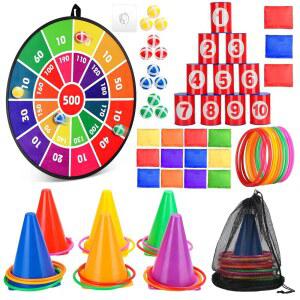 헝다오 3세트 카니발 게임 콤보 세트, 다트 보드 공 플라스틱 콘 링 빈백 던지기 게임, 남자 여자 어른 가족 생일 마당 실내 야외용
