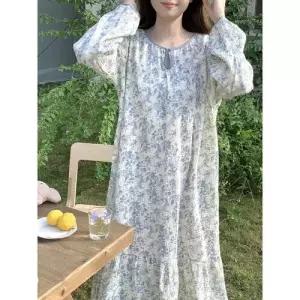 원피스 면 이중 라운드 잠옷세트 커플 잠옷 페인팅 OP1