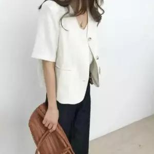 [SBD] 린넨 브이넥 재킷 크롭 하프 여름 자켓 커버 팔뚝 슬림 슬리브