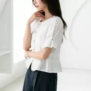 라운드넥 버튼 페플럼 블라우스_3color