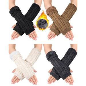 플리스 안감 니트 엄지손가락 클래식 구멍 핑거리스 색상 워머 장갑 따뜻한 4쌍