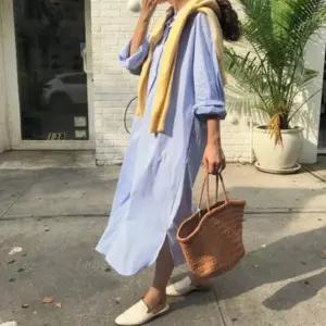 여성 오버핏 루즈핏 임부복 포켓 긴팔 롱 셔츠 원피스