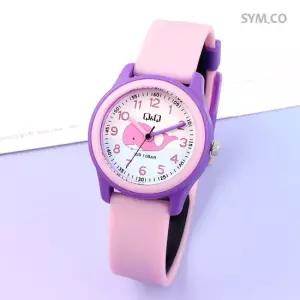 큐앤큐 VS59J-001Y 학습에 좋은 핑크 고래 캐릭터 어린이 아동 우레탄 시계 d4