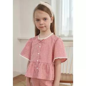 [롯데백화점]빈 레드 깅엄 체크 반소매 블라우스BA24BL02RDL