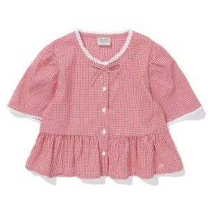 [롯데백화점]빈 레드 깅엄 체크 반소매 블라우스BA24BL02RD