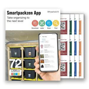 72피스 스마트 QR 코드 색상의 재고 IOS 이사 라벨 SMARTPACKZEN 컨테이너 다양한 스티커 추적 정리용 보관함 태그 안드로이드 호환 스캔 보관