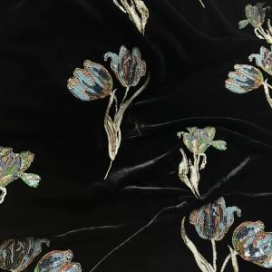 계량기 원단 와이드 비즈 스팽글 튤립 블랙 실크 벨벳 DIY 바느질 원피스 재킷 바지 용수철 겨울 R1714 135