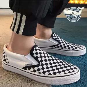 사계절 공용 체크 패턴 캐주얼 통기성 슬립온 예쁜스니커즈