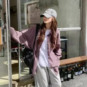 [하프클럽/옷자락]여자 봄가을 데일리 간절기 오버핏 체크 코튼 셔츠