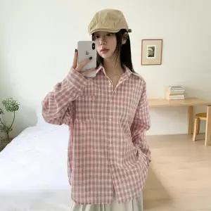 [하프클럽/옷자락]여자 봄 가을 간절기 루즈핏 언발 체크 셔츠