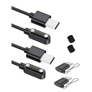 [미국배송] PLAUD 노트 /PLAUD NOTE PRO AI 음성 녹음기와 호환되는 2팩 충전 케이블 3.3피트 4핀 교체용 마그네틱 USB-C 코드 홀더 및 타입-C TO USB-A 어댑터 포함