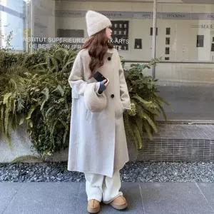 베이지 여성 울 캐주얼 코트 방풍 차이나 겨 모피 데일룩 더블 DAOL4