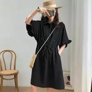 여성 가슴 지퍼 카라 반팔 원피스 1P 임산부 임부복 xWD1+9tnF