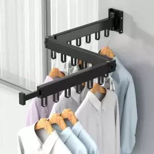 옷걸이빨래건조대 3단 폴딩 벽걸이 빨래건조대 베란다 이불건조대 블랙