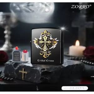 고급 라이터 ZORRO 방풍 황동 빈티지 남성 선물용 크로스 디자인 65자