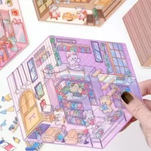 3D 마이숍 데코 스티커 4개 교육 여자아이 지능완구 친구놀이 스티커놀이 교구 지능