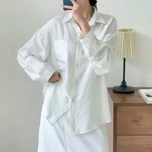 [옷자락]여자 빅사이즈 솔리드 포켓 루즈핏 오피스룩 봄 셔츠_P420394862