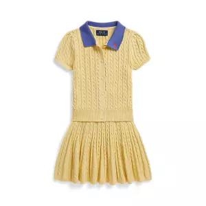 폴로 키즈 여아 2-6세 미니 케이블 코튼 카디건 앤 스커트 AS863245