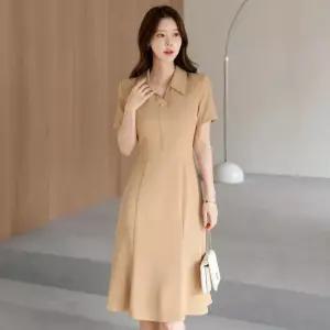 XXL까지) 레쿠스 오픈카라 진주버튼 플레어 원피스 여름 하객룩 오피스룩 모임룩 격식룩 빅사이즈