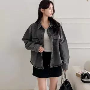 여자 언발 루즈핏 힙커버 포켓 청남방 코튼 봄 셔츠