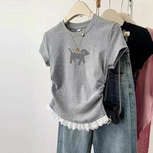 패션라인 BL10543_도나레이스티셔츠/러블리무드/프릴포인트/리본자수/반팔탑/여름코디