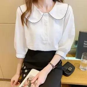 [옷은날개] 러블리 여성 외출 출퇴근 빅 카라 쉬폰 7부 블라우스