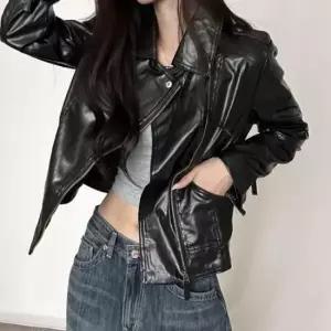 [옷은날개] 여성 깔끔한 유광 라이더 자켓 기본 레더 집업 재킷