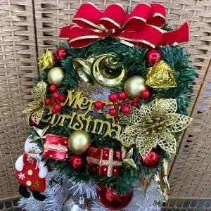 크리스마스 오너먼트 리스 레드리본