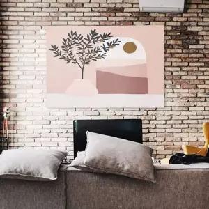 핑크빛썬셋배경포스터 모던빈티지 광목천가림막 소형