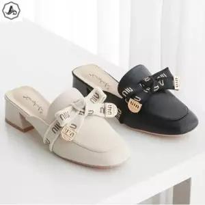 [애슬릿] 리본 블로퍼 금장 로우힐 발편한 뮬 데일리 4cm