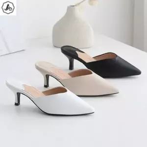 [애슬릿] 블로퍼 힐 스틸레토 키높이 미들힐 뮬 슬리퍼 6cm