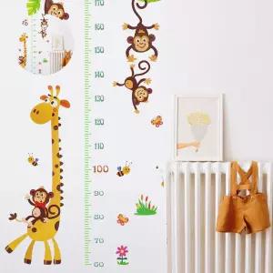 기록 키재기 성장 기린과 시트지 원숭이 신장 아이방